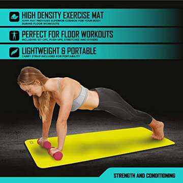 RBX 10mm Thick Yoga Mat for Fitness and Exercise with Carrying Strap, 70 x 23 Inches