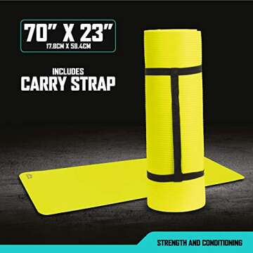 RBX 10mm Thick Yoga Mat for Fitness and Exercise with Carrying Strap, 70 x 23 Inches