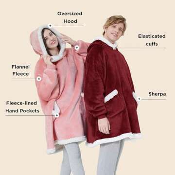 Bedsure Blanket Hoodie - Wearable Blanket for Adults & Kids, Burgundy