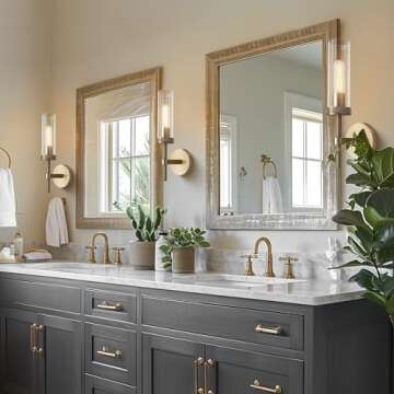 RINGRAIN Brass Wall Sconces Set of Two14.37'' Knurled Texture Indoor Wall Light Fixtures, Bathroom Vanity Light Fixtures with Clear Glass, Modern Wall Lamp for Living Room Hallway(Bulb Includ