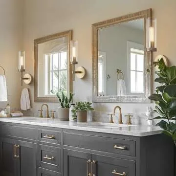 RINGRAIN Brass Wall Sconces Set of Two14.37'' Knurled Texture Indoor Wall Light Fixtures, Bathroom Vanity Light Fixtures with Clear Glass, Modern Wall Lamp for Living Room Hallway(Bulb Includ