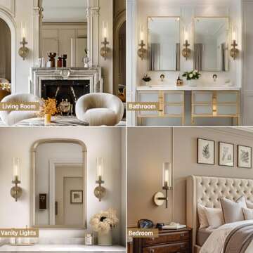 RINGRAIN Brass Wall Sconces Set of Two14.37'' Knurled Texture Indoor Wall Light Fixtures, Bathroom Vanity Light Fixtures with Clear Glass, Modern Wall Lamp for Living Room Hallway(Bulb Includ