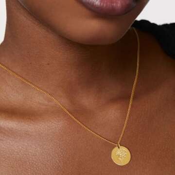 LADYGD Birth Flower Necklace 18K Gold Plated Necklaces for Women Disc Cuban Birthday Gold Jewelry Gi...