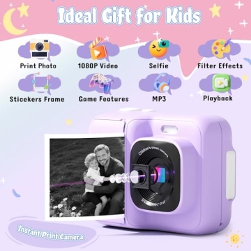 ETIKEZ Kids Camera, 1080P Instant Digital Print Camera for Kids, Christmas Birthday Gifts for 4 5 6 ...