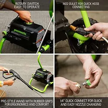 Greenworks 2000 PSI (13 Amp) Electric Pressure Washer (Wheels For Transport / 20 FT Hose / 35 FT Power Cord) Great For Cars, Fences, Patios, Driveways
