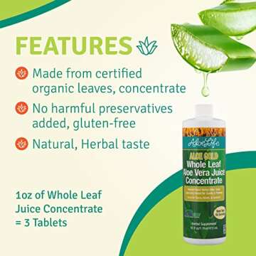Aloe Life - Whole Leaf Aloe Vera Juice, Certified Organic with Trace Minerals, Gluten-Free (Aloe Gold, 16 oz)