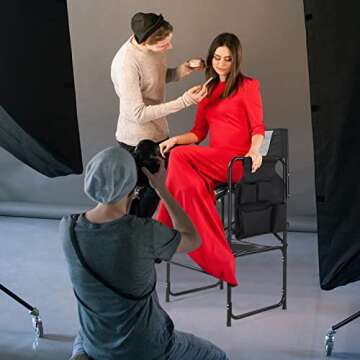 mefeir 30inch Directors Camping Chair Folding with Side Table,Portable Makeup Artist Bar Height, Alu...