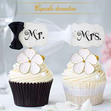 Patelai 6 Pcs White Flower Napkin Rings Set, Holiday Gold Napkin Ring Holder Floral Serviette Buckles for Wedding Party Banquet Thanksgiving Halloween Dinner Table Decor and Daily Use