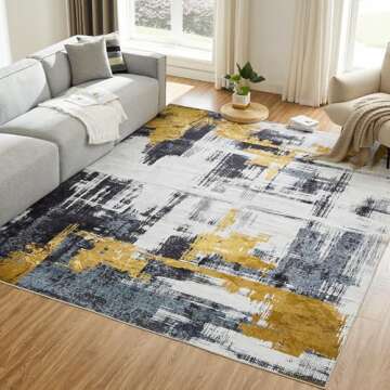 VK·Living Machine Washable Rug 8'x10' Abstract Washable Area Rugs for Living Room Non Slip Rugs for...