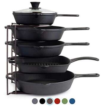Cuisinel Pots and Pans Organizer for Cast Iron Skillets and Griddles - Heavy Duty Pan Rack - Holds Up to 50 LBS- Horizontal or Vertical Use - Durable Steel - Bronze 12.2"-Inch - No Assembly Required