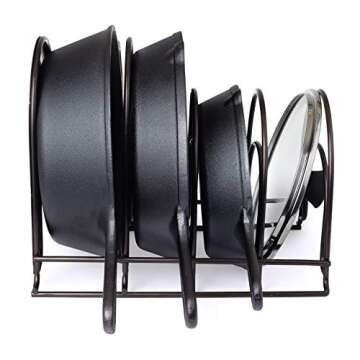 Cuisinel Pots and Pans Organizer for Cast Iron Skillets and Griddles - Heavy Duty Pan Rack - Holds Up to 50 LBS- Horizontal or Vertical Use - Durable Steel - Bronze 12.2"-Inch - No Assembly Required