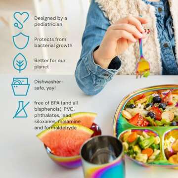 Ahimsa Kids and Toddler Plate and Bowl Set | Pediatrician Designed - Mindful Mealtime 5 Piece Stainl...
