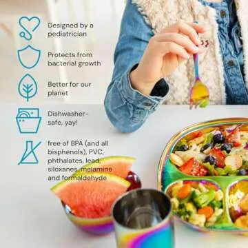 Ahimsa Kids and Toddler Plate and Bowl Set | Pediatrician Designed - Mindful Mealtime 5 Piece Stainl...