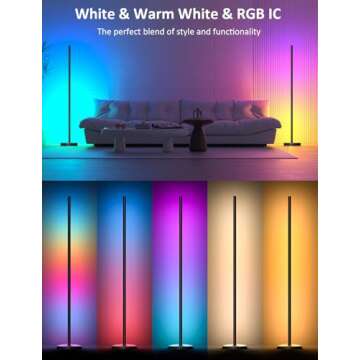 Corner Floor Lamp, 2 Pack LED Corner Lamp with APP and Remote Control, 16 Million DIY Colors & Warm White, Music Sync, Timing Function, Color Changing Ambient Lights for Living Room, Bedroom, Gaming