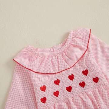 mlpeerw My First Valentines Baby Girl Outfit Newborn Heart Smocked Bubble Romper Bodysuit Cute Valentines Clothes