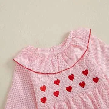 mlpeerw My First Valentines Baby Girl Outfit Newborn Heart Smocked Bubble Romper Bodysuit Cute Valentines Clothes