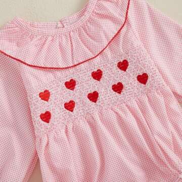 mlpeerw My First Valentines Baby Girl Outfit Newborn Heart Smocked Bubble Romper Bodysuit Cute Valentines Clothes