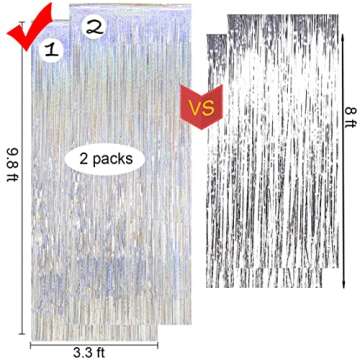 Glitter Silver Fringe Party Curtain -6.5x9.8 feet, Pack of 2 | LILF Silver Tinsel Streamers Non-Marking Tape Silver Foil Backdrop Curtain for Birthday Bachelorette Party Decoration Photo Booth Props