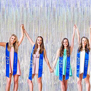 Glitter Silver Fringe Party Curtain -6.5x9.8 feet, Pack of 2 | LILF Silver Tinsel Streamers Non-Marking Tape Silver Foil Backdrop Curtain for Birthday Bachelorette Party Decoration Photo Booth Props