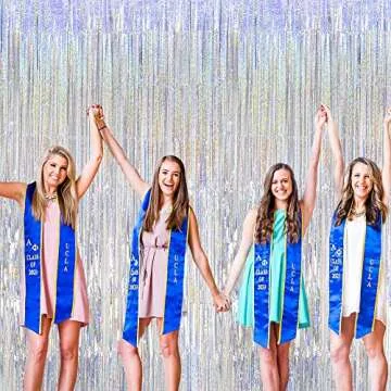 Glitter Silver Fringe Party Curtain -6.5x9.8 feet, Pack of 2 | LILF Silver Tinsel Streamers Non-Marking Tape Silver Foil Backdrop Curtain for Birthday Bachelorette Party Decoration Photo Booth Props