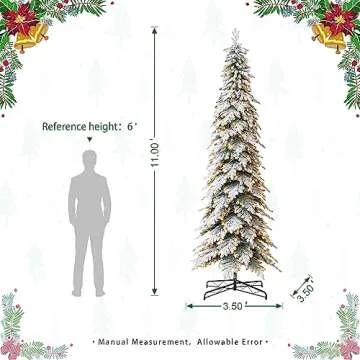 Glitzhome 11ft Pre-Lit Flocked Pencil Spruce Artificial Christmas Tree with 700 Warm White Lights and Sturdy Metal Stand for Home, Office, Party Decoration