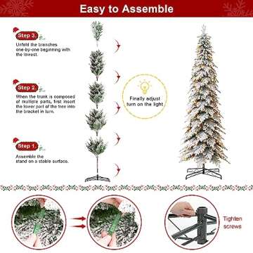 Glitzhome 11ft Pre-Lit Flocked Pencil Spruce Artificial Christmas Tree with 700 Warm White Lights and Sturdy Metal Stand for Home, Office, Party Decoration