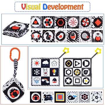 SAMMAS 3 Pcs Black and White High Contrast Baby Toys 0-6 Months for Newborn, Babies Sensory Soft Boo...