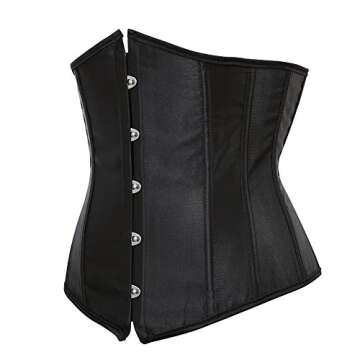 frawirshau Black Corsets for Women Plus Size Underbust Corset Steampunk Half Corset Black Satin Corset Size 2XL