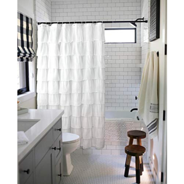 Reisen White Ruffle Shower Curtain for Modern Bathrooms