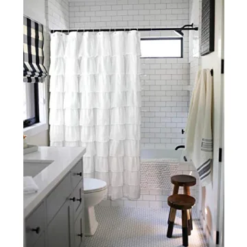 Reisen White Ruffle Shower Curtain for Modern Bathrooms