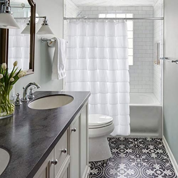 Reisen White Ruffle Shower Curtain for Modern Bathrooms