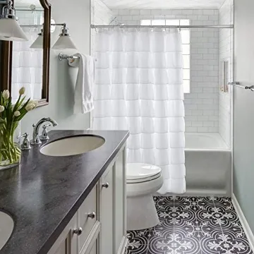 Reisen White Ruffle Shower Curtain for Modern Bathrooms