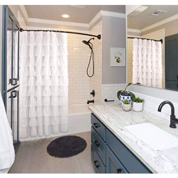 Reisen White Ruffle Shower Curtain for Modern Bathrooms