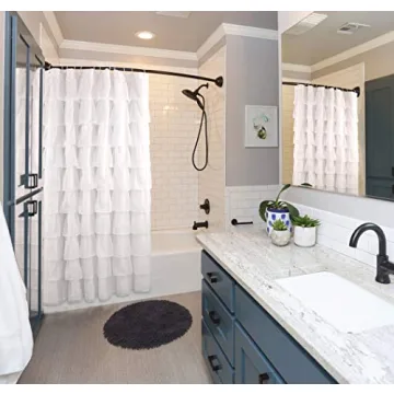 Reisen White Ruffle Shower Curtain for Modern Bathrooms