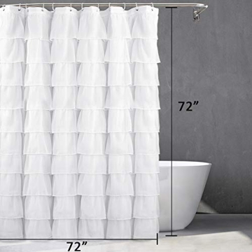 Reisen White Ruffle Shower Curtain for Modern Bathrooms
