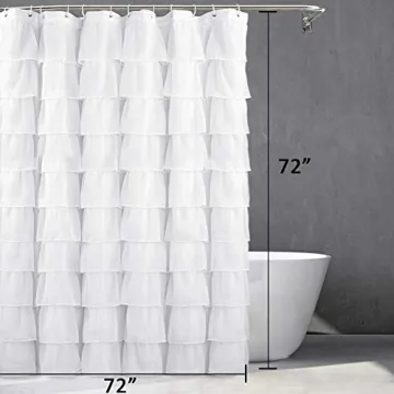 Reisen White Ruffle Shower Curtain for Modern Bathrooms