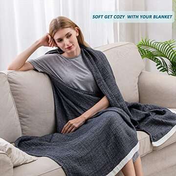 SE SOFTEXLY Cotton Muslin Throw Blanket for Adults,Breathable 4-Layer Yarn Dyed Linen Texture Gauze ...
