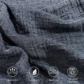 SE SOFTEXLY Cotton Muslin Throw Blanket for Adults,Breathable 4-Layer Yarn Dyed Linen Texture Gauze Blanket for Bed Sofa Couch,Super Soft Light Weight Blanket for All Season（50"x60",Dark Blue）