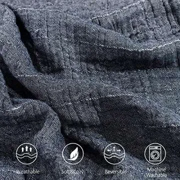 SE SOFTEXLY Cotton Muslin Throw Blanket for Adults,Breathable 4-Layer Yarn Dyed Linen Texture Gauze Blanket for Bed Sofa Couch,Super Soft Light Weight Blanket for All Season（50"x60",Dark Blue）