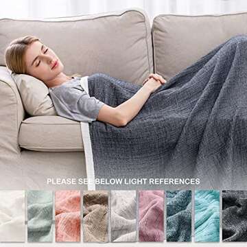 SE SOFTEXLY Cotton Muslin Throw Blanket for Adults,Breathable 4-Layer Yarn Dyed Linen Texture Gauze Blanket for Bed Sofa Couch,Super Soft Light Weight Blanket for All Season（50"x60",Dark Blue）