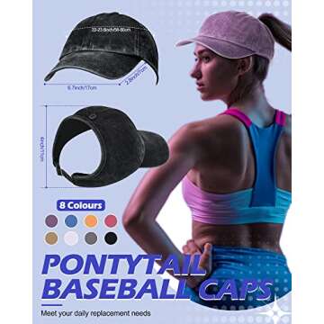 Jiuguva 8 Pieces Backless Ponytail Caps Baseball Caps for Women Ponytail Hats High Messy Bun Basebal...