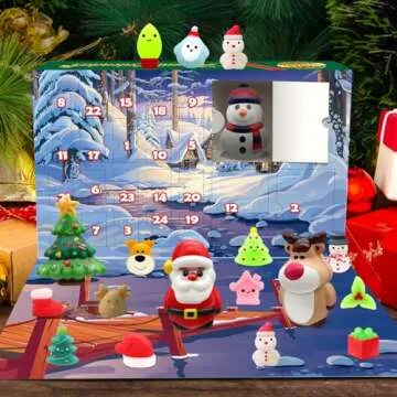 SURCVIO Christmas Advent Calendar 2024 with 4 Cute Jumbo and 20 Mochi Squishy Assorted Toys, 24 Days Countdown Calendar, Xmas Stocking Stuffers Gifts for Boys Girls Christmas Party Favor