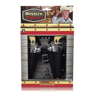 ArtCreativity Cowboy Toy Gun Holster and Belt 9 Piece Set for Kids. 2 Toy Pistols, 1 Sheriff Badge, ...