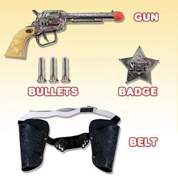 ArtCreativity Cowboy Toy Gun Holster and Belt 9 Piece Set for Kids. 2 Toy Pistols, 1 Sheriff Badge, 2 Gun Holsters, and 3 Play Bullets, 1 Adjustable Belt, Old Western Action Belt for Sheriff
