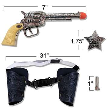 ArtCreativity Cowboy Toy Gun Holster and Belt 9 Piece Set for Kids. 2 Toy Pistols, 1 Sheriff Badge, 2 Gun Holsters, and 3 Play Bullets, 1 Adjustable Belt, Old Western Action Belt for Sheriff