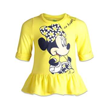 Disney Minnie Mouse Floral Little Girls Peplum T-Shirt and Leggings Outfit Set Yellow 6