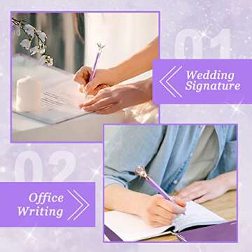 amassan 12Pcs Slim Ballpoint Cute Pens Set Metal Fancy Liquid Sand Glitter Crystal Big Diamond Crown Pretty Pens Girly Black Ink for Home Wedding School Office (Purple)