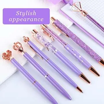 amassan 12Pcs Slim Ballpoint Cute Pens Set Metal Fancy Liquid Sand Glitter Crystal Big Diamond Crown Pretty Pens Girly Black Ink for Home Wedding School Office (Purple)
