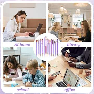 amassan 12Pcs Slim Ballpoint Cute Pens Set Metal Fancy Liquid Sand Glitter Crystal Big Diamond Crown Pretty Pens Girly Black Ink for Home Wedding School Office (Purple)