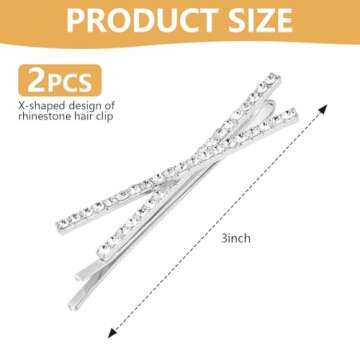 OBTANIM 2 Pcs X Shaped Crystal Hair Pins Cute Metal Shiny Hair Clip Rhinestone Bobby Pin Sparkly Bar...
